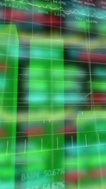 Animation of statistics and financial data processing with green line over grid. Global business, finances and data processing concept digitally generated video.