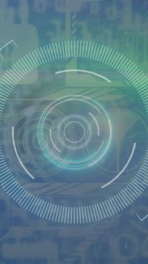 Çoklu değişen sayılar ve yuvarlak tarayıcıya karşı yeşil ışık noktası. bilgisayar arayüzü ve teknoloji kavramı