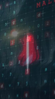 Dijital ekranda parmak izi ve veri işleme animasyonu. Ağ, dijital güvenlik ve teknoloji konsepti dijital olarak oluşturulmuş video.