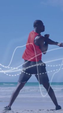 Afrika kökenli Amerikalı bir adam için çizgi animasyonları. Küresel bağlantılar, refah, zindelik ve dijital olarak üretilen sağlıklı yaşam tarzı konsepti.