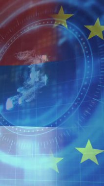 Sırbistan bayrağı üzerinde süzülme ve Nft sembolü animasyonu. Ukrayna krizi ve uluslararası politika kavramı dijital olarak oluşturuldu.