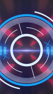 Dairesel tarama gösteren dijital arayüz animasyonu ve siyah üzerine mavi ve kırmızı ışıklar. iletişim teknolojisi dijital arayüz kavramı, dijital olarak oluşturulmuş video.