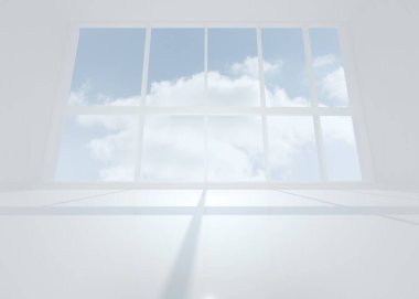 windows ile parlak beyaz Oda