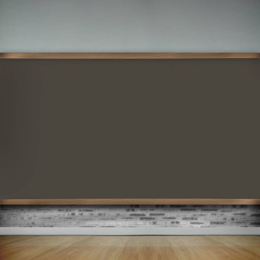 Düz vektör iç döşeme, ahşap kaplama, beyaz tuğla duvar ve tahta zemin ile büyük bir karatahta içeriyor. Akustik, eğitici, modern, minimalist, çalışma alanı, sunum, yaratıcı