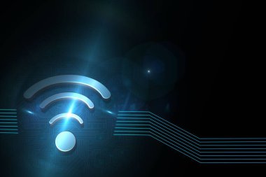 siyah arka plan üzerine parlak wifi simgesi