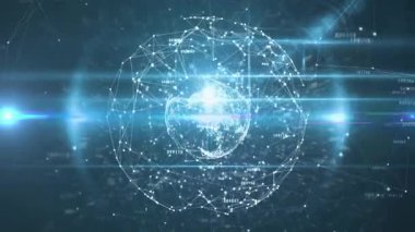 Soluk düğüm ızgarası canlandırılmış 3 boyutlu küreyi başlatıyor düğümleri genişletiyor, veri akışını tarıyor. Gelecek, teknoloji, bağlantı, dijital, soyut, yenilik, ağ