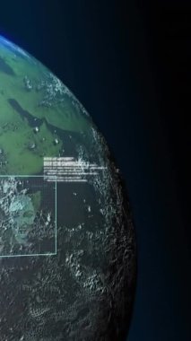 Siyah arkaplanda kullanıcı fotoğrafları, veriler ve dünya animasyonu. Küresel ağ, veri, iletişim ve teknoloji konsepti dijital olarak oluşturulmuş video.