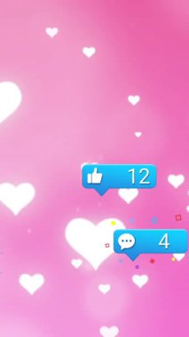 Pembe arka planda medya simgelerinin canlandırılması. Küresel iş ve dijital arayüz kavramı dijital olarak oluşturulmuş video.