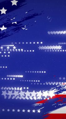 Mavi arka planda ABD bayrağı üzerinde yıldızların canlandırılması. Usa, vatanseverlik ve kutlama konsepti dijital olarak oluşturulmuş video.