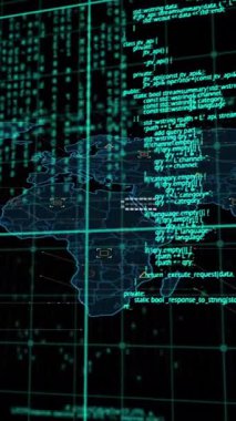 Karanlık arka planda veri işleme animasyonu. küresel veri işleme ve bağlantılar konsepti dijital olarak oluşturulmuş video.