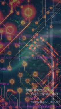 Arka plandaki programlama dili üzerinde devre kartı dokusu ve döngü işaretinin animasyonu. Dijital olarak üretilmiş, hologram, kodlama, makine öğrenme, sembol, sonsuzluk ve teknoloji kavramı.