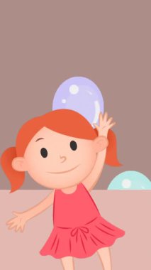 Pembe arka planda liseli kız ikonu ve balonların animasyonu. Evrensel çocuklar günü ve dijital olarak üretilen video konsepti.