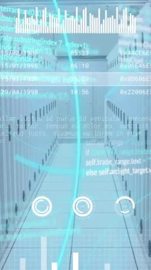 Animation of financial data processing over computer servers. Global business, finances, computing and data processing concept digitally generated video.