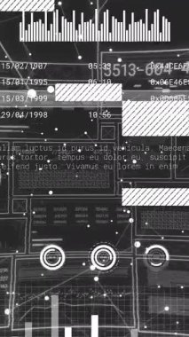 Ekranlarda finansal veri işleme animasyonu. Küresel finans, iş, bağlantılar, hesaplama ve veri işleme kavramı dijital olarak oluşturulmuş video.