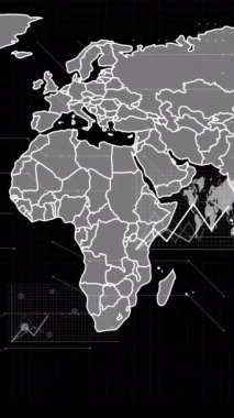 Animation of data processing over world map. Global business, finance, computing and data processing concept digitally generated video.