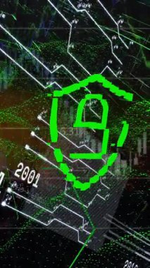 Asma kilit üzerinde veri işleme animasyonu. küresel iş ve dijital arayüz kavramı dijital olarak oluşturulmuş video.