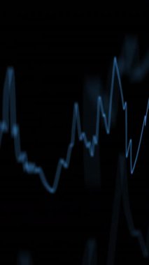 Siyah arkaplan üzerinden finansal veri işleme animasyonu. Küresel ağlar, işletmeler, finansmanlar, hesaplama ve veri işleme kavramı dijital olarak oluşturuldu.