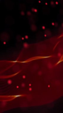 Kırmızı parçacıkların canlandırılması siyah arkaplanda dalgalanan kırmızı dumanla kıvrımlı bir yapı oluşturuyor. İletişim teknolojisi, soyut dijital arayüz arka plan kavramı dijital olarak oluşturulmuş video.