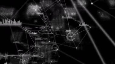 İlk ağ görünümü veri akışını göstermek için çarpma ve bağlama 3D parlayan veri düğümlerini tetikler. Fütürist, dijital, aydınlık, teknoloji, bağlantı, siber, veri görselleştirme