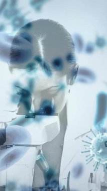 Bilim adamlarının dijital bileşimi ve animasyon mikroorganizmaları.