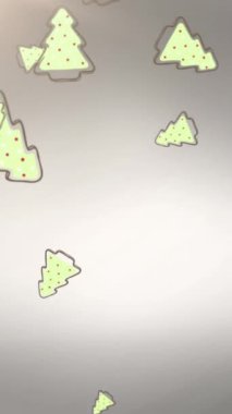 Beyaz arka planda düşen köknar ağaçlarının animasyonu. Noel, kış, gelenek ve kutlama konsepti dijital olarak oluşturulmuş video.