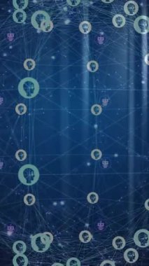 Karanlık bilgisayar sunucu odasında dönen küresel insan ve sohbet robotu ikonlarının animasyonu. Ai, bağlantı, veri, iletişim ve dijital arayüz teknolojisi, dijital olarak oluşturulmuş video.