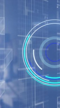 Şehrin her yerinde tarama ve veri işleme alanlarının animasyonu. dijital arayüz, küresel teknoloji ve bağlantı konsepti dijital olarak oluşturulmuş video.