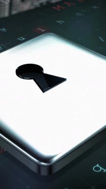 Siyah arka planda asma kilit ve veri işleme animasyonu. küresel bilim, teknoloji ve dijital arayüz kavramı dijital olarak oluşturulmuş video.