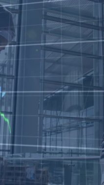 Ofisteki çeşitli iş adamları üzerinde finansal veri işleme animasyonu. küresel iş, finans ve veri işleme kavramı dijital olarak oluşturulmuş video.