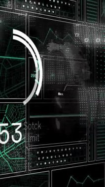 Siyah arkaplanda veri işleme animasyonu. küresel iş ve dijital arayüz kavramı dijital olarak oluşturulmuş video.