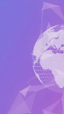 Mor arka planda dünya üzerindeki bağlantı ağıyla veri işleme animasyonu. Küresel teknoloji, bilgisayar ve dijital arayüz kavramı dijital olarak oluşturulmuş video.