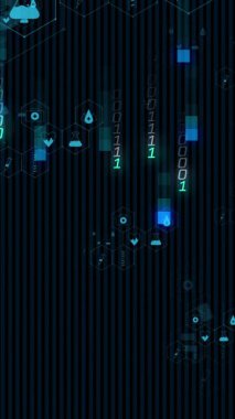 Siyah arka planda tıbbi simgelerin ve veri işlemenin animasyonu. Küresel tıp, araştırma, bilim ve dijital arayüz kavramı dijital olarak oluşturulmuş video.