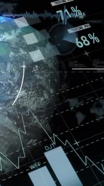 Dünya üzerinde veri işleme animasyonu. küresel iş ve dijital arayüz kavramı dijital olarak oluşturulmuş video.