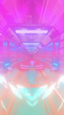 3D tünelde hareket eden çok renkli merceklerin canlandırılması. Dijital olarak üretilen, hologram, illüstrasyon, aydınlatma, soyut, mimari, üç boyutlu, geleceksel ve teknoloji kavramı.