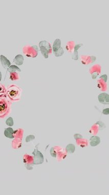 Pembe çiçeklerin gri arka planda dönen hipnotik hareketlerinin animasyonu. renk, doğa, model ve hareket konsepti dijital olarak oluşturulmuş video.