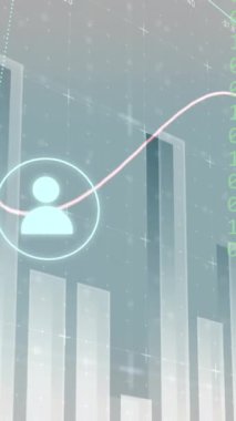 Animation of media icons over data processing. Global business and digital interface concept digitally generated video.