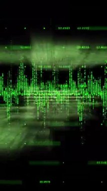 Siyah arkaplan üzerinde dijital veri işleme animasyonu. Dijital olarak oluşturulmuş küresel bağlantılar, hesaplama ve veri işleme kavramı.