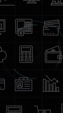 İş simgeleri üzerinde bulut simgesi ve veri işleme animasyonu. Küresel iş ve dijital arayüz kavramı dijital olarak oluşturulmuş video.