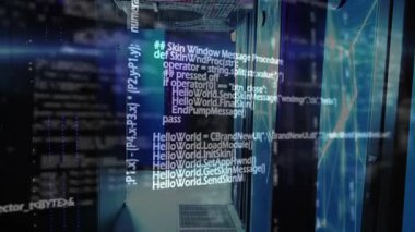 Başlangıç kodunun üzerini kapatırken raf koridorunun üzerinde süzülür sonra başlangıç sürecini gösterirken kaybolur. Teknoloji, veri, siber güvenlik, dijital, endüstriyel, modern, yenilik