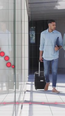 Animation of financial data processing over diverse business people in office. Global business, finances, computing and data processing concept digitally generated video.