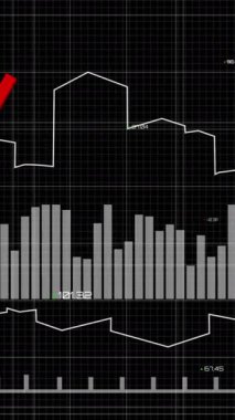 Şehir manzarası üzerinde finansal veri işleme animasyonu. küresel iş, finans, bağlantılar ve dijital arayüz konsepti dijital olarak oluşturulmuş video.