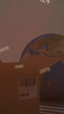 Dünya ve paketlerdeki numaraların değişiminin animasyonu. iş, finans ve dağıtım hizmetleri kavramı dijital olarak oluşturulmuş video hizmetleri.