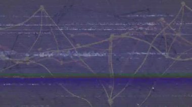 Statik titreşim, sarı ağ çizgileri kayıyor ve mavi çizgiler titreşiyor, dengesizlik gösteriyor. Dijital, soyut, teknoloji, fütürist, siber, neon, hareket