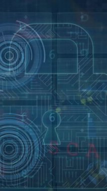 Veri işleme animasyonu, çevrimiçi güvenlik kilidi ve devre kartı. küresel çevrimiçi güvenlik, bilgisayar, veri işleme ve teknoloji konsepti dijital olarak oluşturulmuş vide