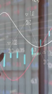 Animation of data processing over mid section of a woman using smartphone to make a payment. Business data and payment technology concept