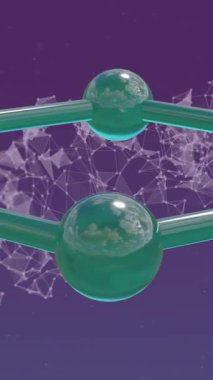 Mor zemin üzerinde yüzen ağ üzerindeki molekül halkasının animasyonu. Tıbbi araştırma, veri, bilim, bağlantı ve iletişim, dijital olarak oluşturulmuş video.