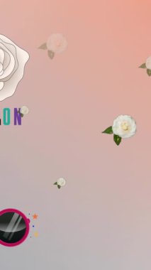 Pembe arka planda gül ve gözlük animasyonu. moda ve aksesuarlar arka plan desen kavramı dijital olarak oluşturulmuş video.