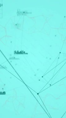 Veri işleme ağı ve mavi arkaplan üzerindeki şekillerin animasyonu. Bağlantılar, şablon ve hareket konsepti dijital olarak oluşturuldu.