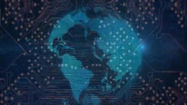 Sinyal algılandığında, mavi noktalar dönen dijital küresel ağ örgüsü şeklinde kümelenir. Teknoloji, bağlantı, yenilik, siber alan, veri, ağ, dijital