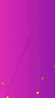 Mor gradyan arkaplana karşı neon hatlarının üzerine düşen altın konfetilerin dijital animasyonu. teknoloji arkaplan kavramı